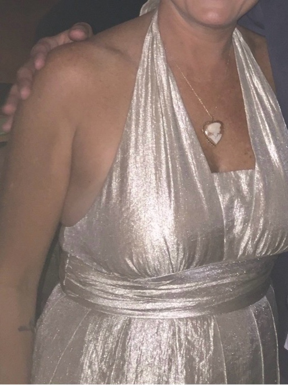 Adrianna Papell Shimmery Champagne Halter Gown